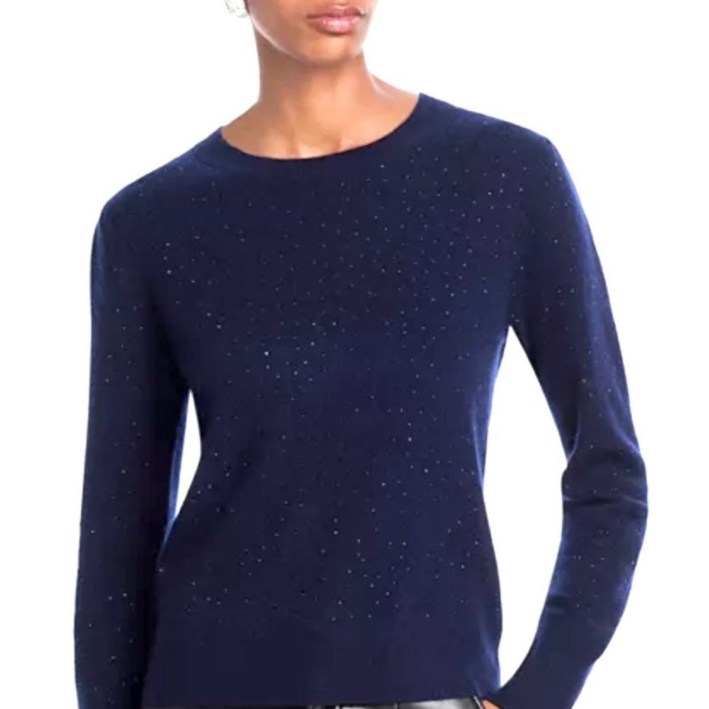 Aqua 100% Cashmere Donegal Navy Crewneck Sweater, S